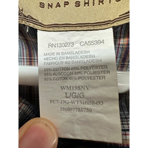 Wrangler Western Button Down Tshirt Womens Large Blue Plaid Pearl Snap Cowgirl - Picture 4 of 16